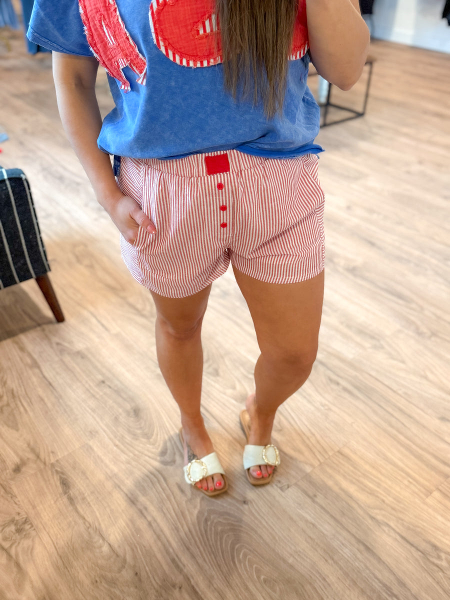 Firecracker Striped Boxer Shorts - Red – Haven Rose Boutique LLC