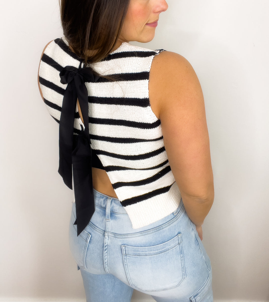 Ellie Striped Top With Bow Back Detail – Haven Rose Boutique LLC