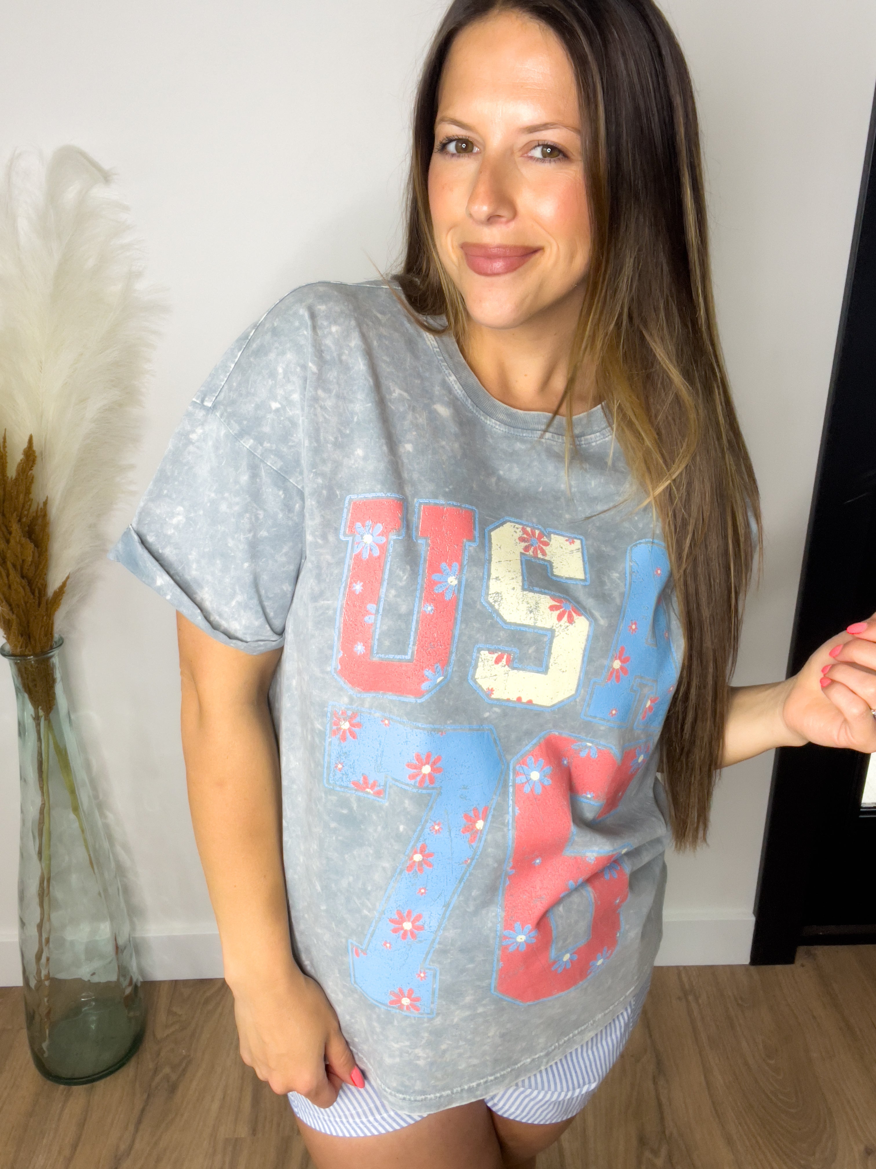 USA 76 Floral Graphic - Gray Denim