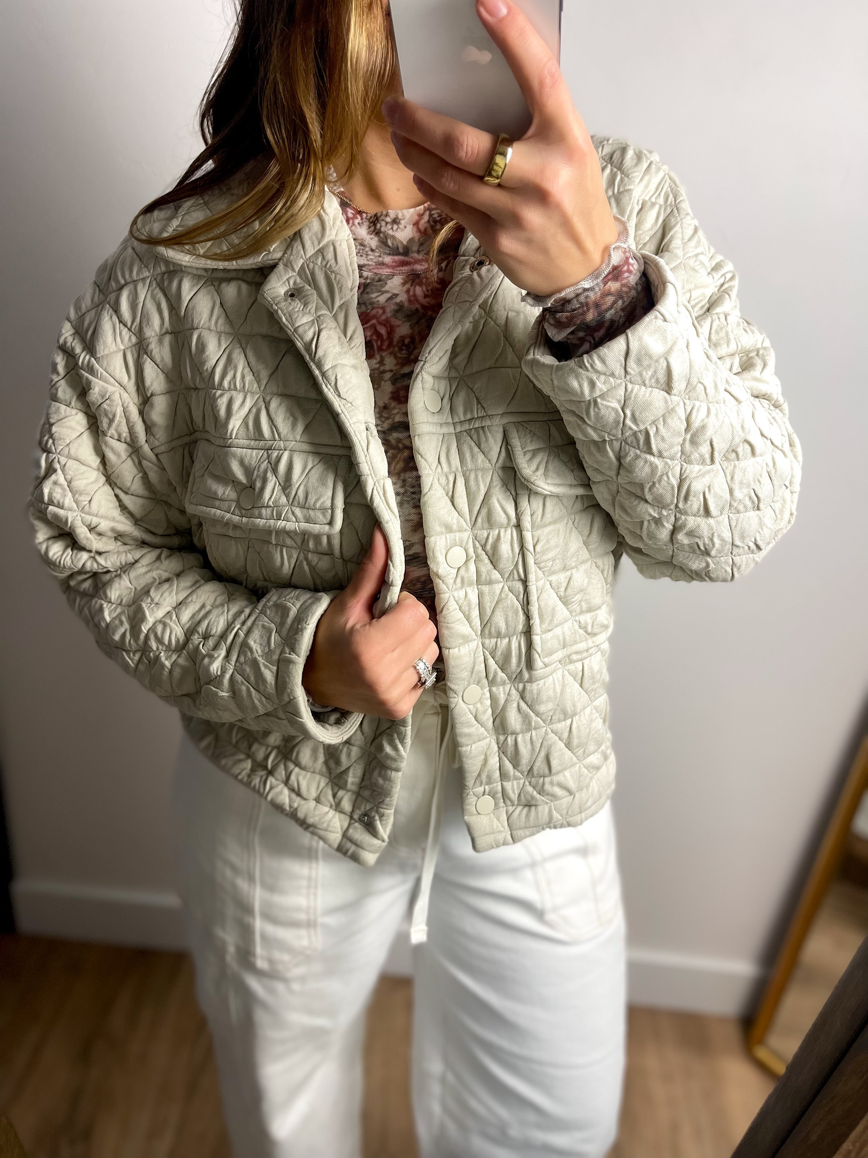 Quilted Collared Jacket - Oatmeal