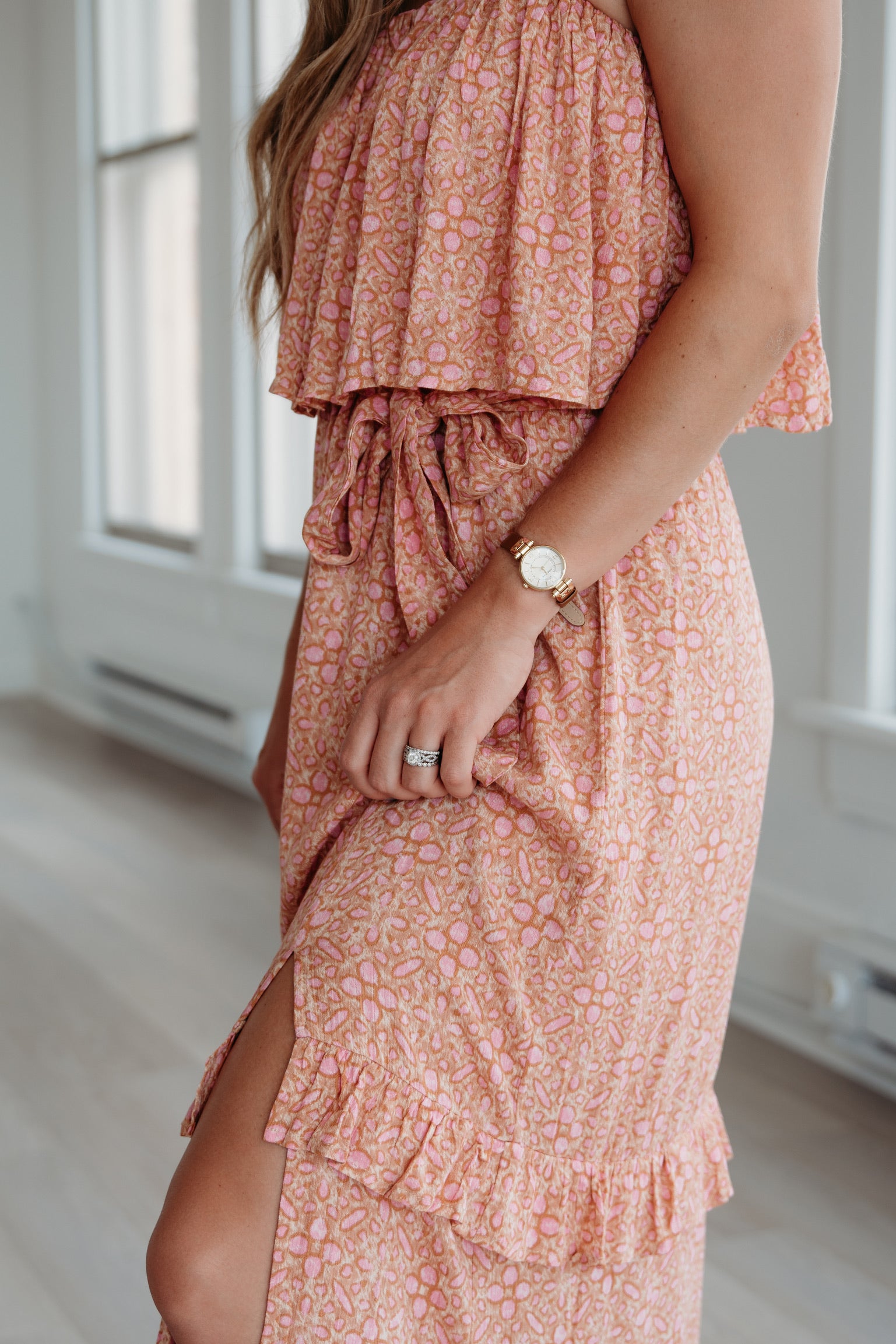 Sunshine Floral Midi Dress - Pink Floral