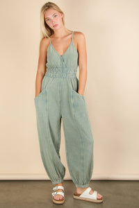 Morgan Mineral Washed Cotton Gauze Casual Jumpsuit - Sage