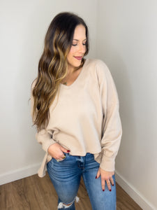 Washed Waffle Knit Top - Vintage Latte