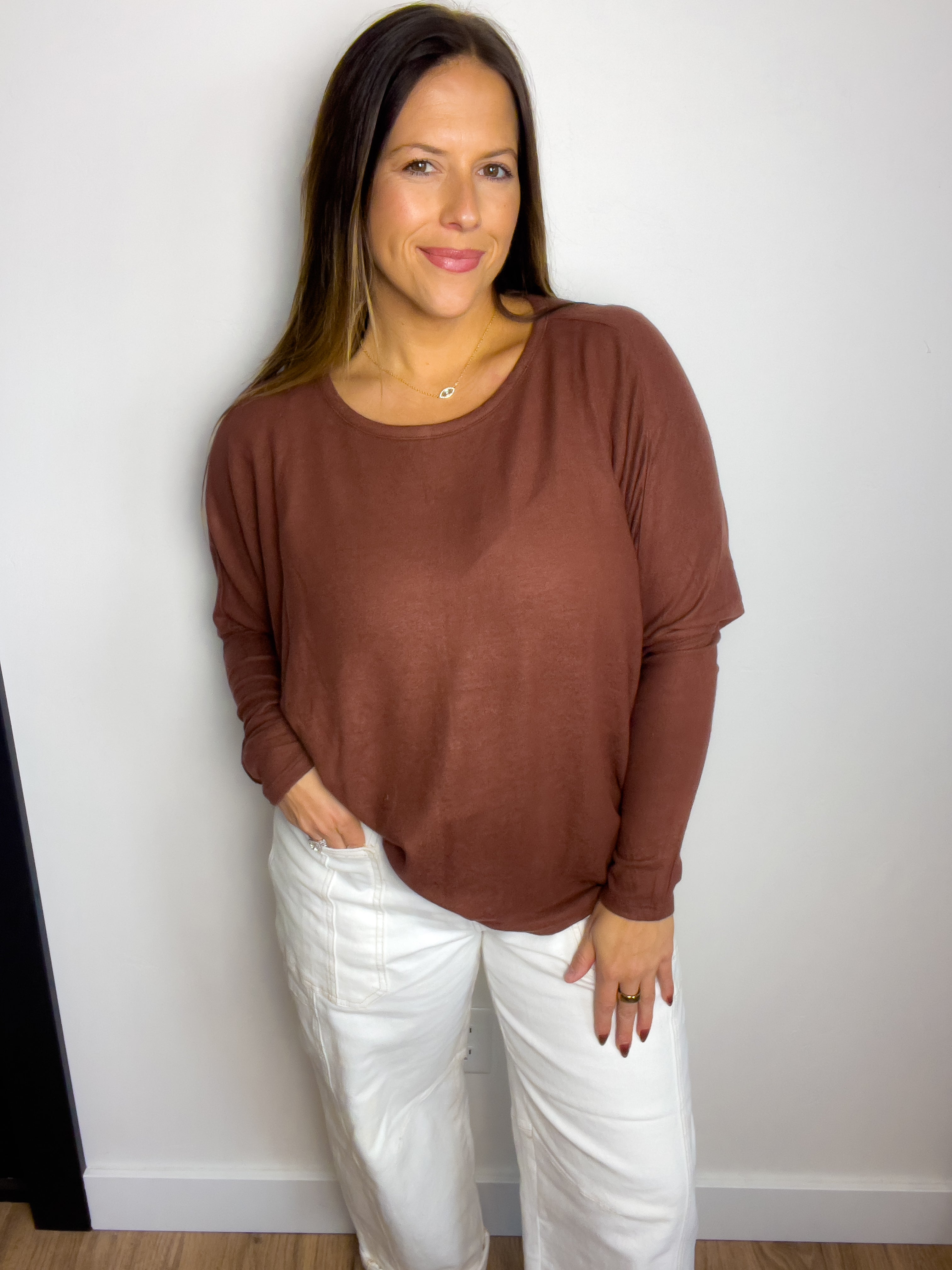 Avery Dolman Long Sleeve Top - Chestnut
