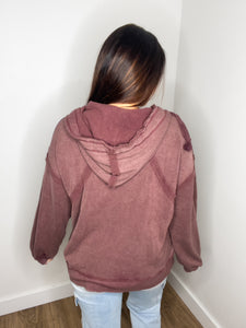 Oversized French Terry Knit Hoodie - Mauve