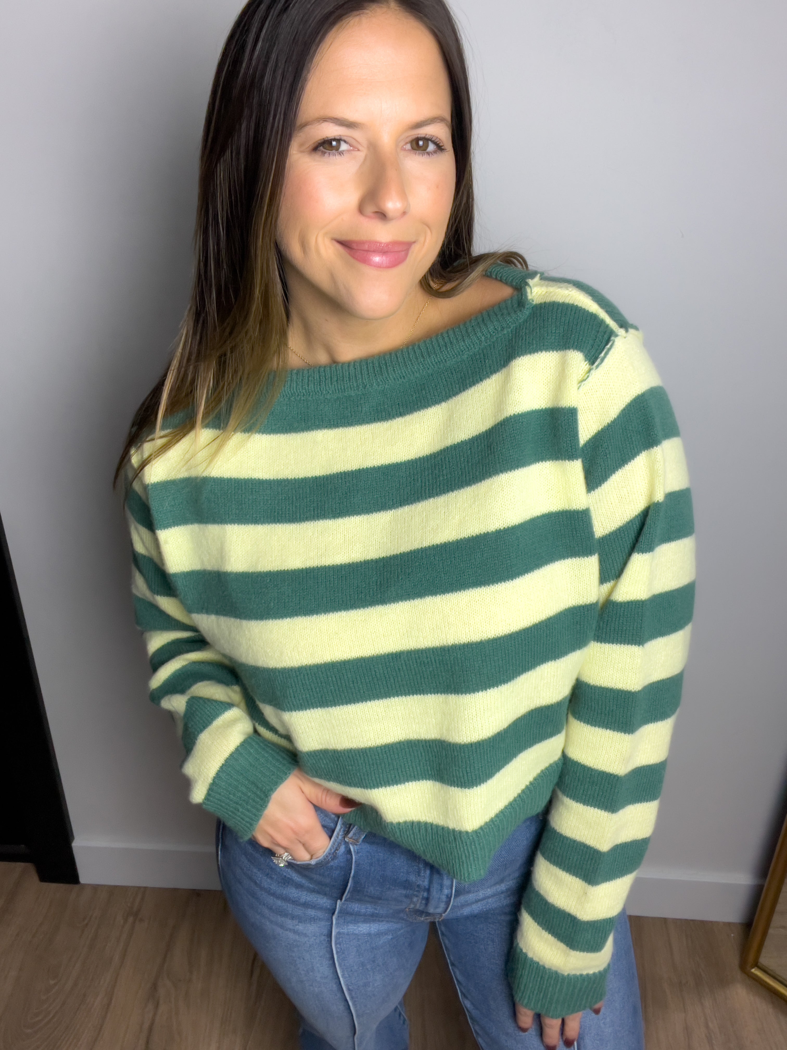 Tailgate Relaxed Fit Striped Boat Neck Sweater
