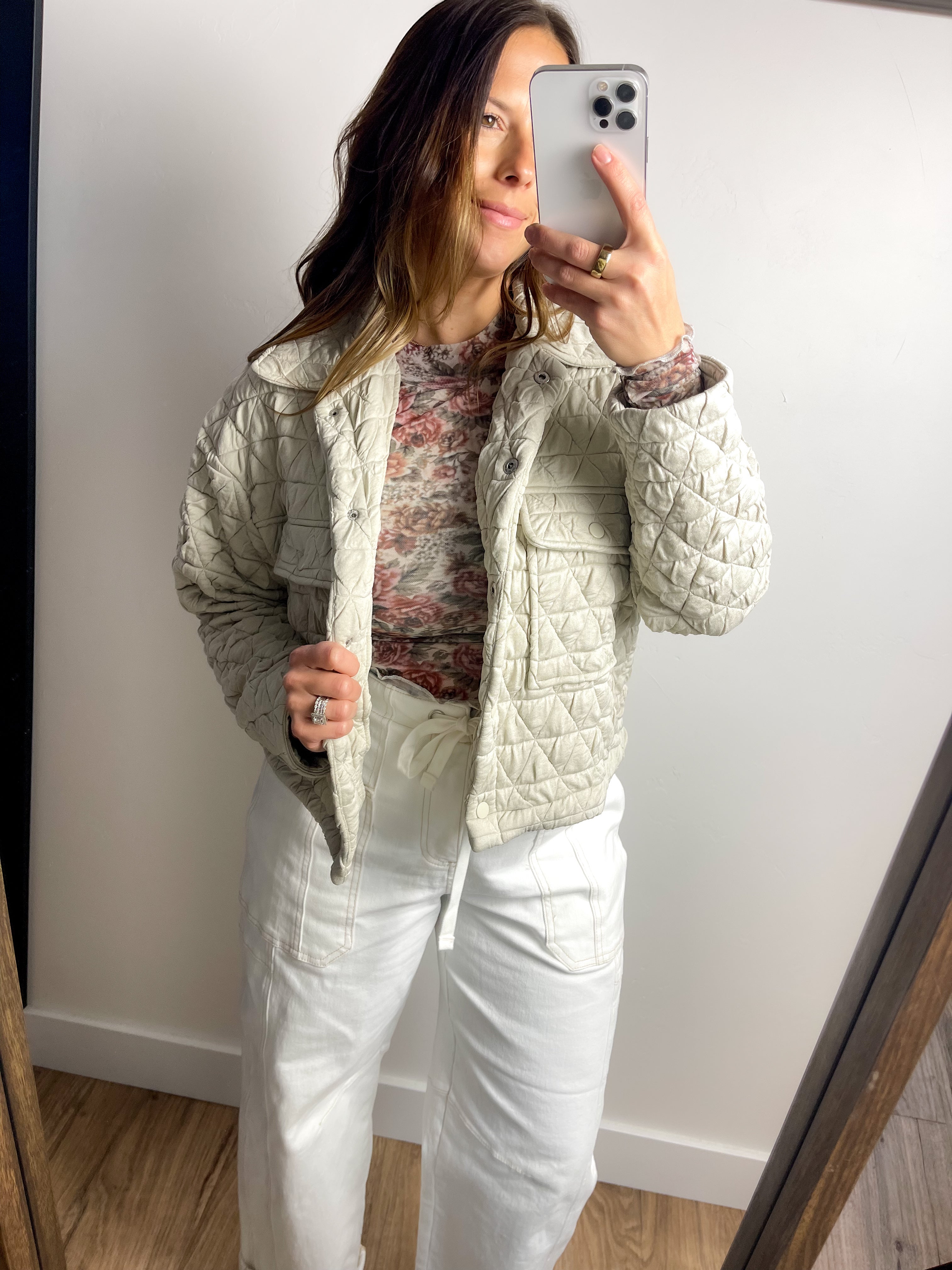 Quilted Collared Jacket - Oatmeal