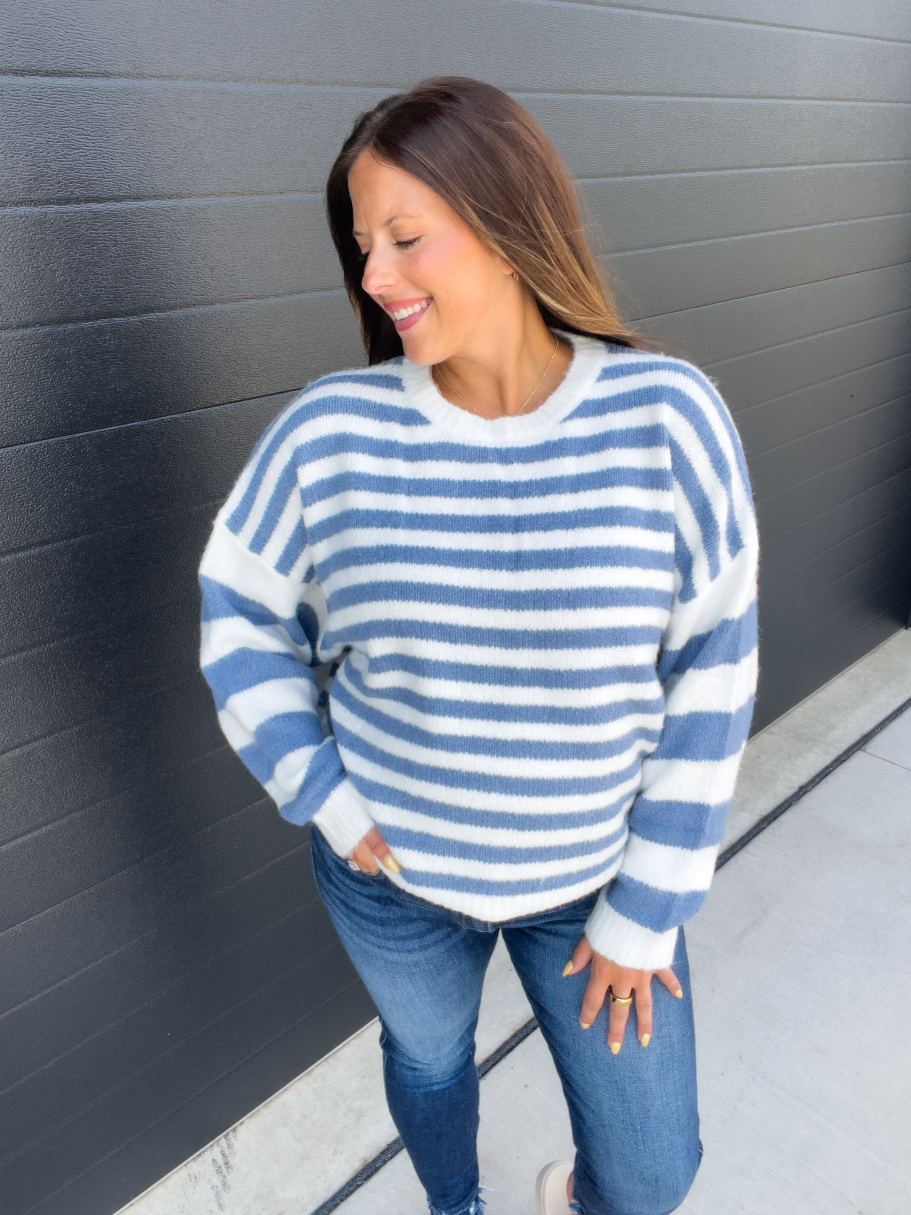 Mia Mixed Stripe Sweater - Denim/Ivory