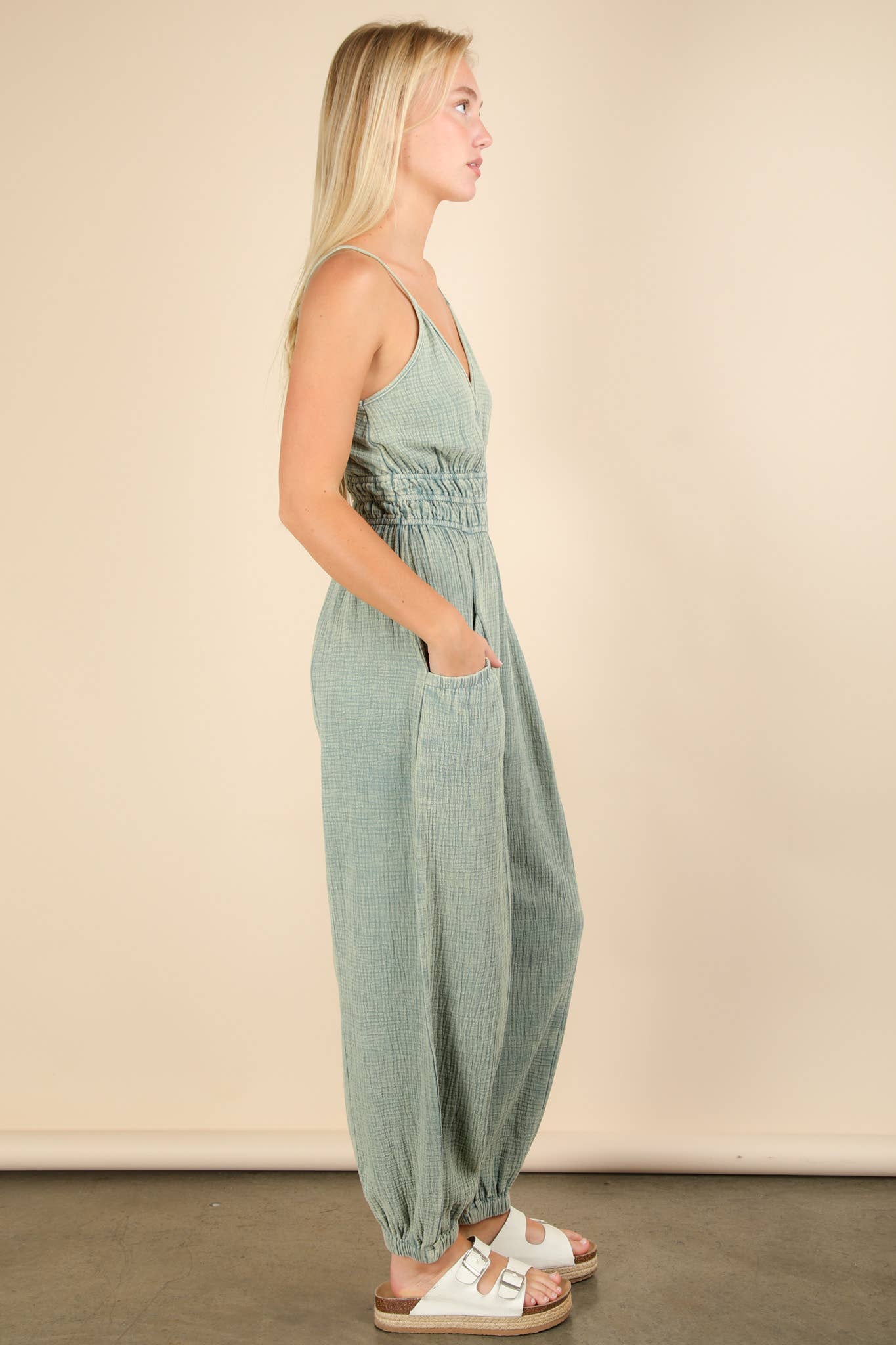 Morgan Mineral Washed Cotton Gauze Casual Jumpsuit - Sage