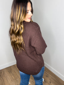 Hattie Hi-low Waffle Knit Sweater - Mahogany