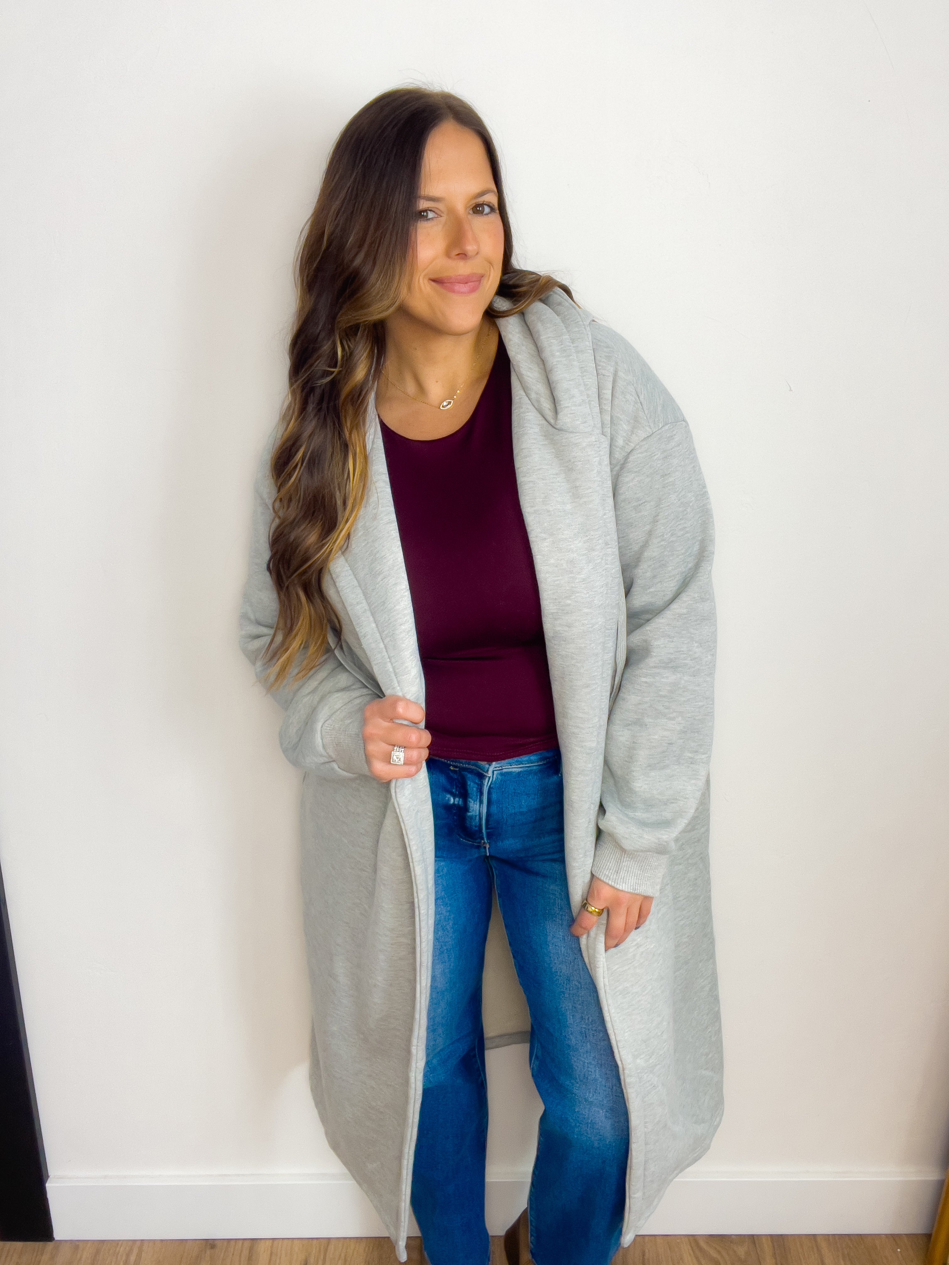 Fleece French Terry Hood Coat Jacket - H. Gray