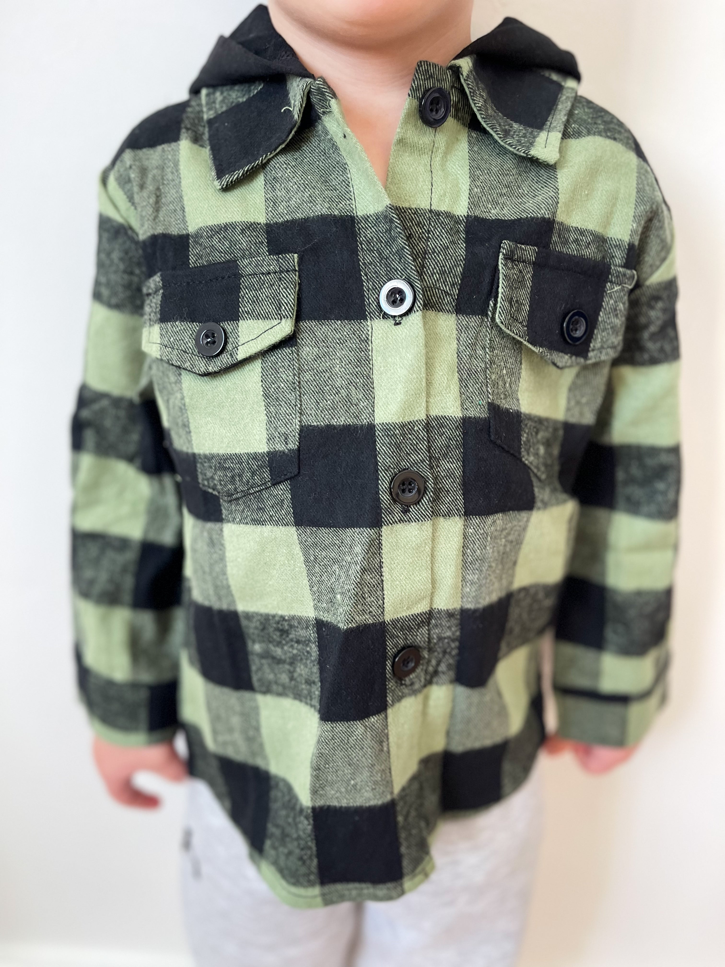 Check It Out Hooded Plaid Button Down - Black/Green