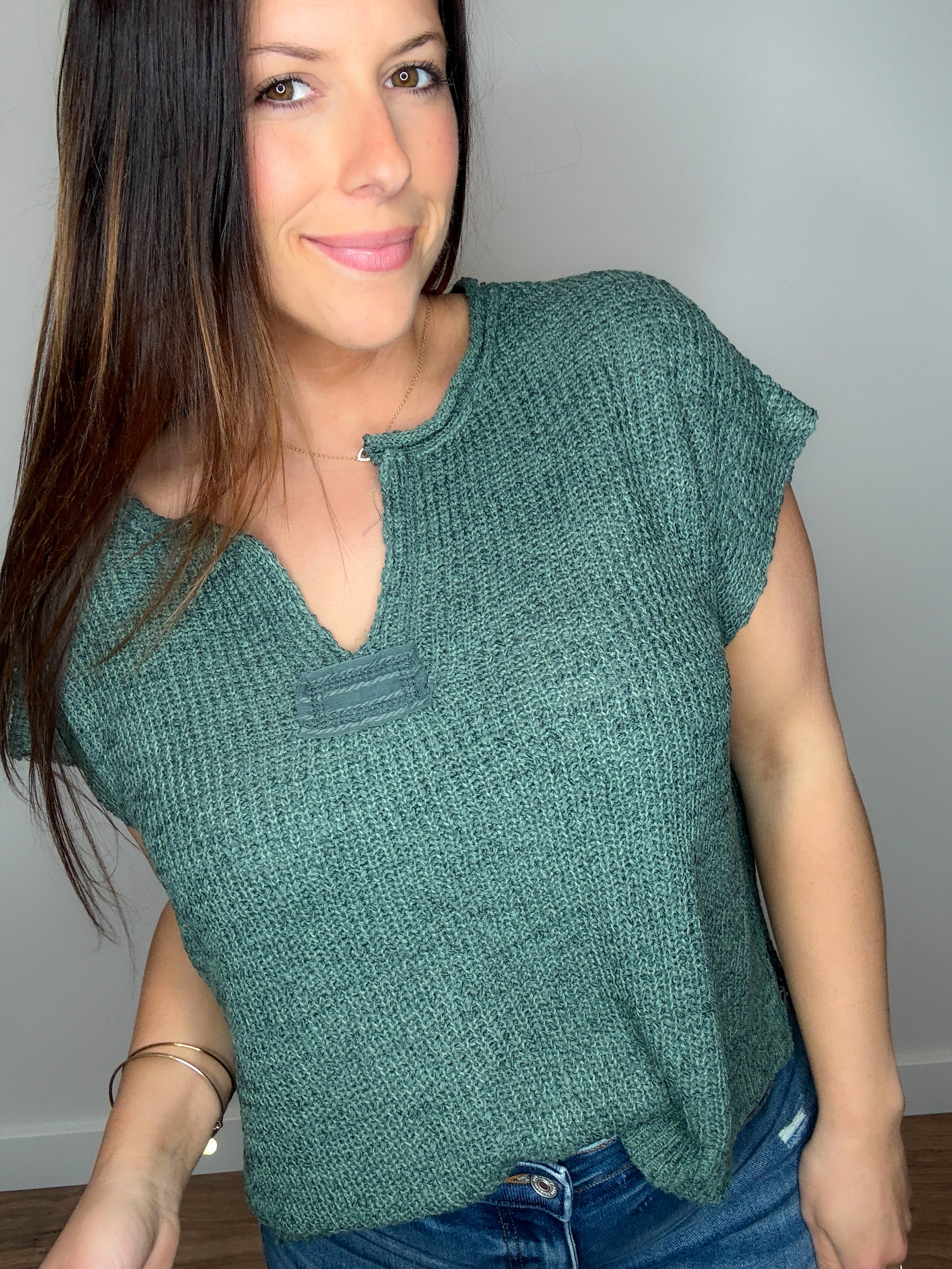 Sara Short Sleeved Sweater - Jade