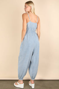 Morgan Mineral Washed Cotton Gauze Casual Jumpsuit - Denim Blue