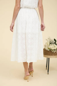 Eyelet Ruffle Detail Midi Skirt - White