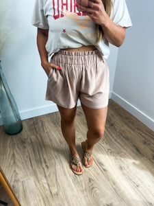 Linen Paperbag Shorts - Tan