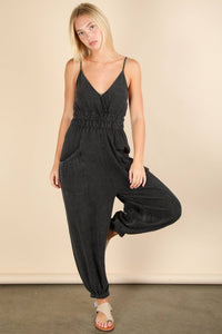 Morgan Mineral Washed Cotton Gauze Casual Jumpsuit - Black
