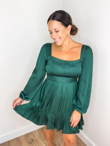 Victoria Ruffle Trim Dress - Hunter Green