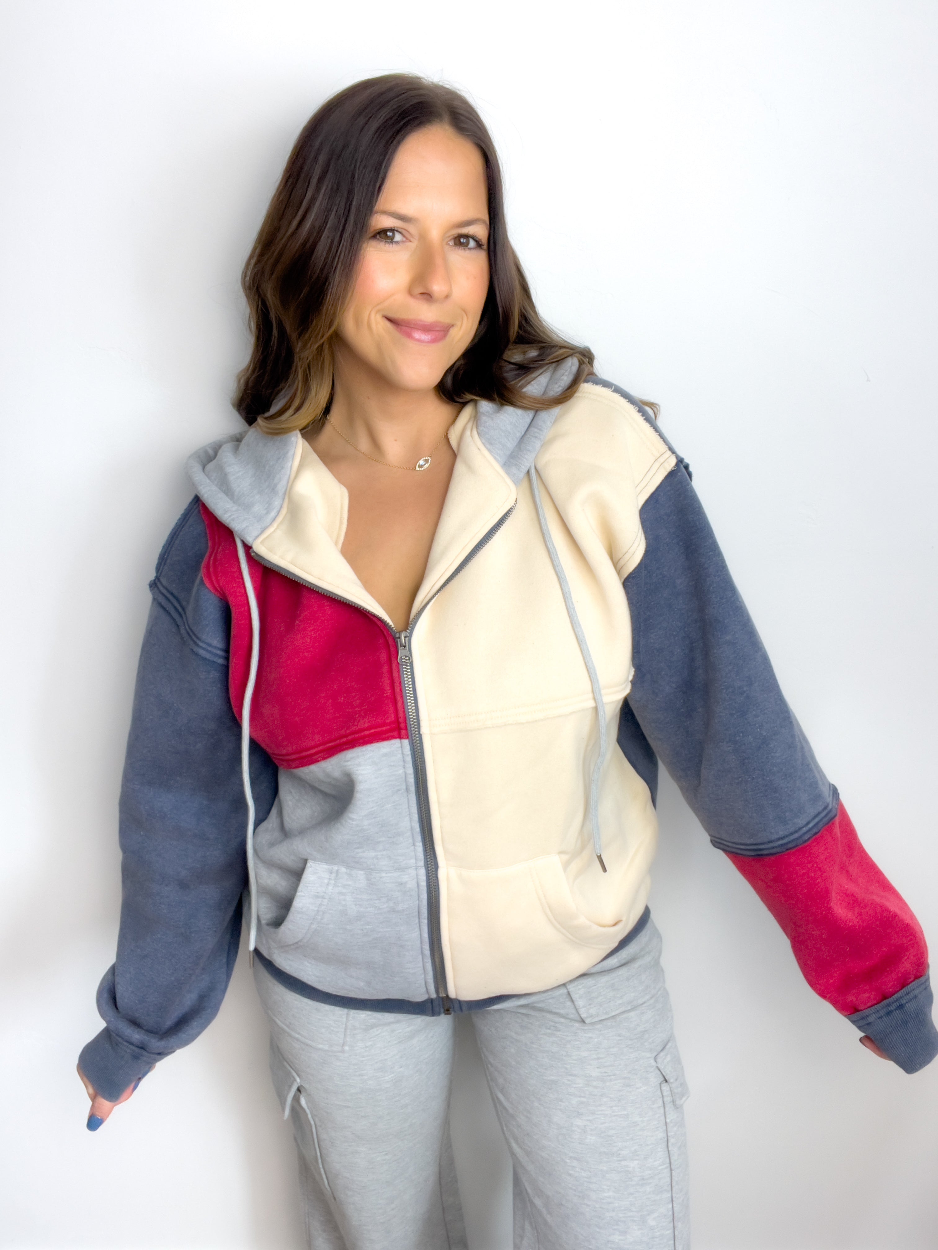 Colorblock Sherpa Corduroy Zip-up Jacket