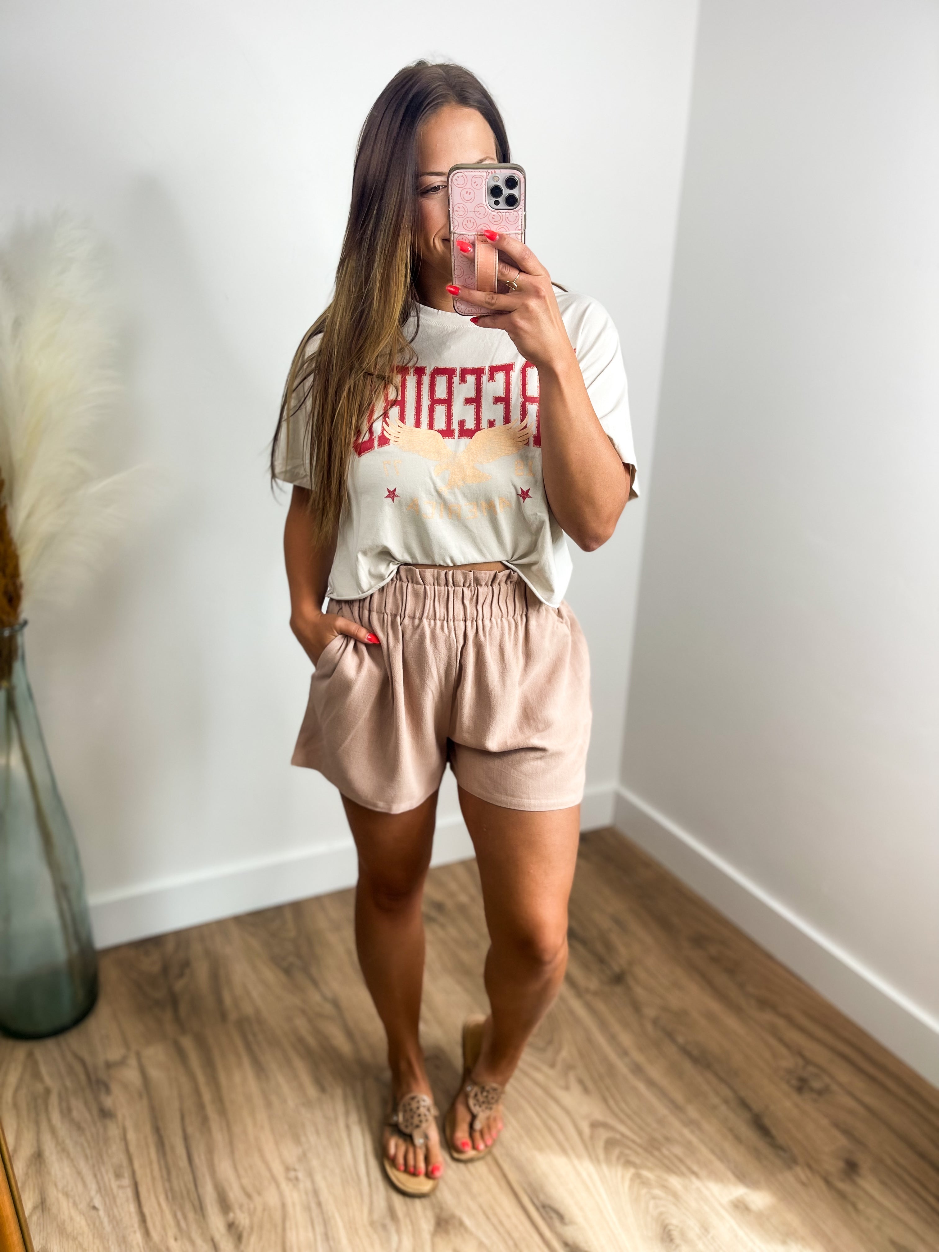 Linen Paperbag Shorts - Tan