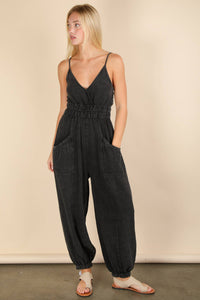 Morgan Mineral Washed Cotton Gauze Casual Jumpsuit - Black