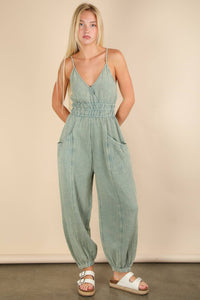 Morgan Mineral Washed Cotton Gauze Casual Jumpsuit - Sage