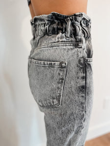 Harper High Rise Paper Bag Jeans - Light Gray