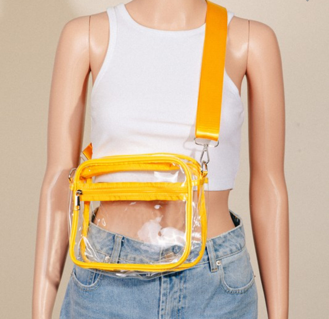 Large Rectangle Transparent Crossbody Bag - Yellow