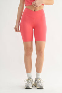 Venice Crossover Waist Biker Shorts - Paradise Pink