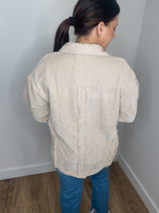 Mixed Media Button Down Cozy Shacket Jacket