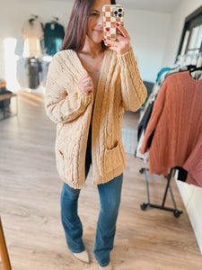 Chenille Cable Knit Cardigan - Honey