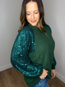 ** DOORBUSTER ** Holiday Party Sequin Top - Hunter Green