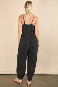 Morgan Mineral Washed Cotton Gauze Casual Jumpsuit - Black