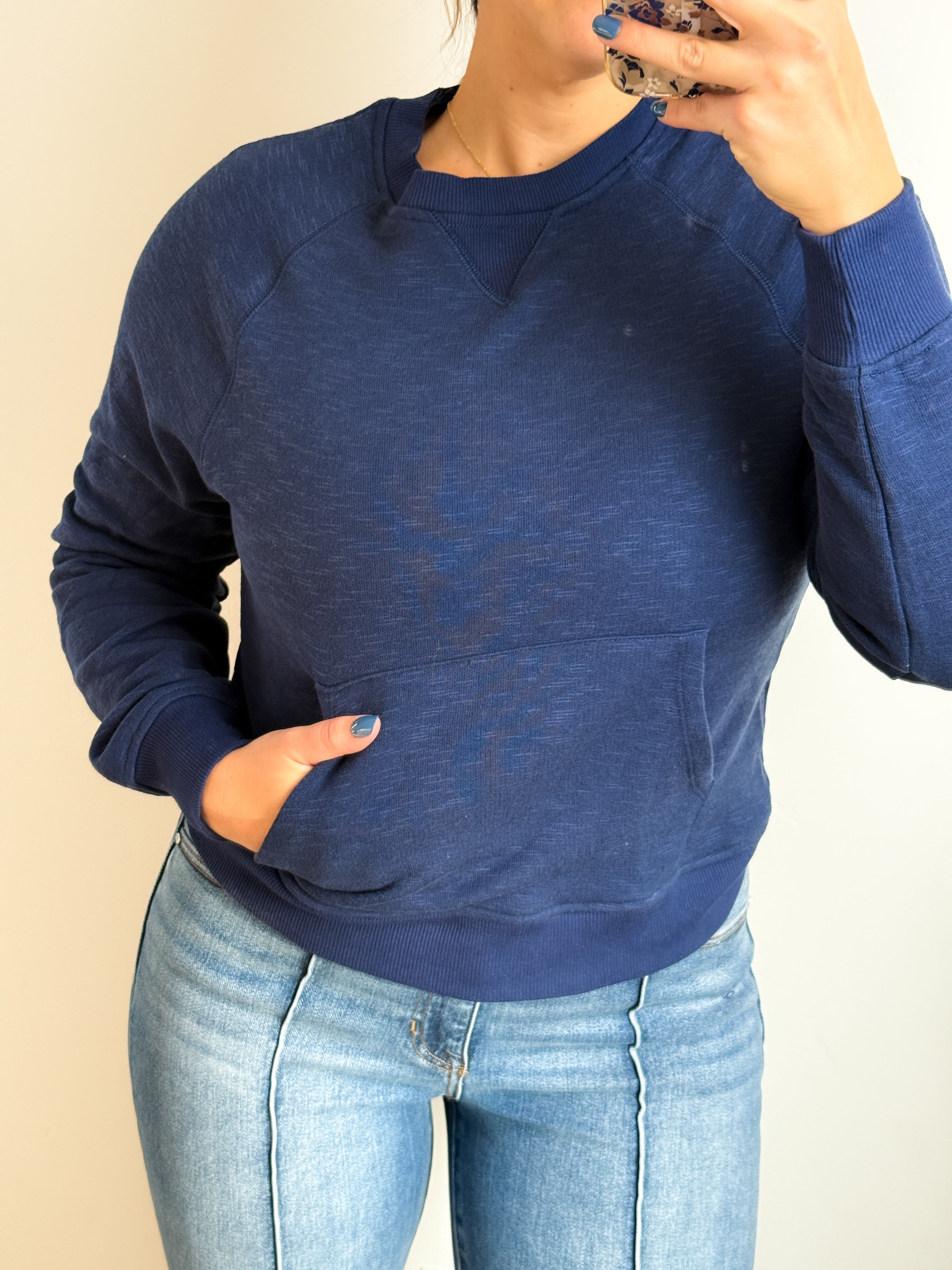 **DOORBUSTER** Raglan Sleeve Pocket Sweatshirt - Dark Blue