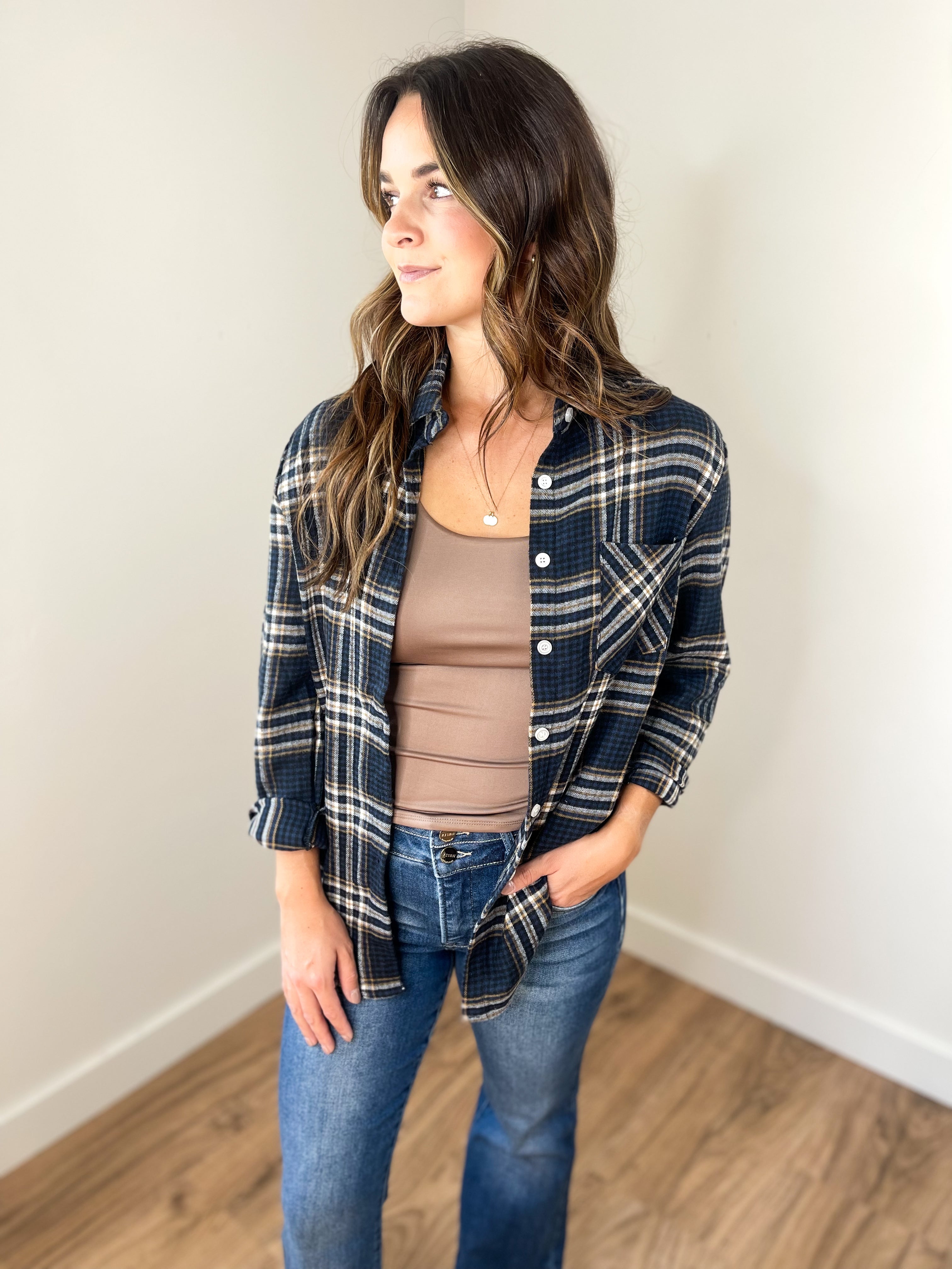 Lettie Plaid Button Down Top