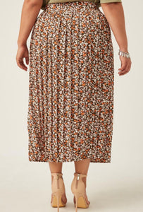 CURVY Floral Printed Button Up Pleated Skirt