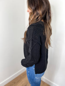 Cody Cropped Cable Knit Sweater - Black