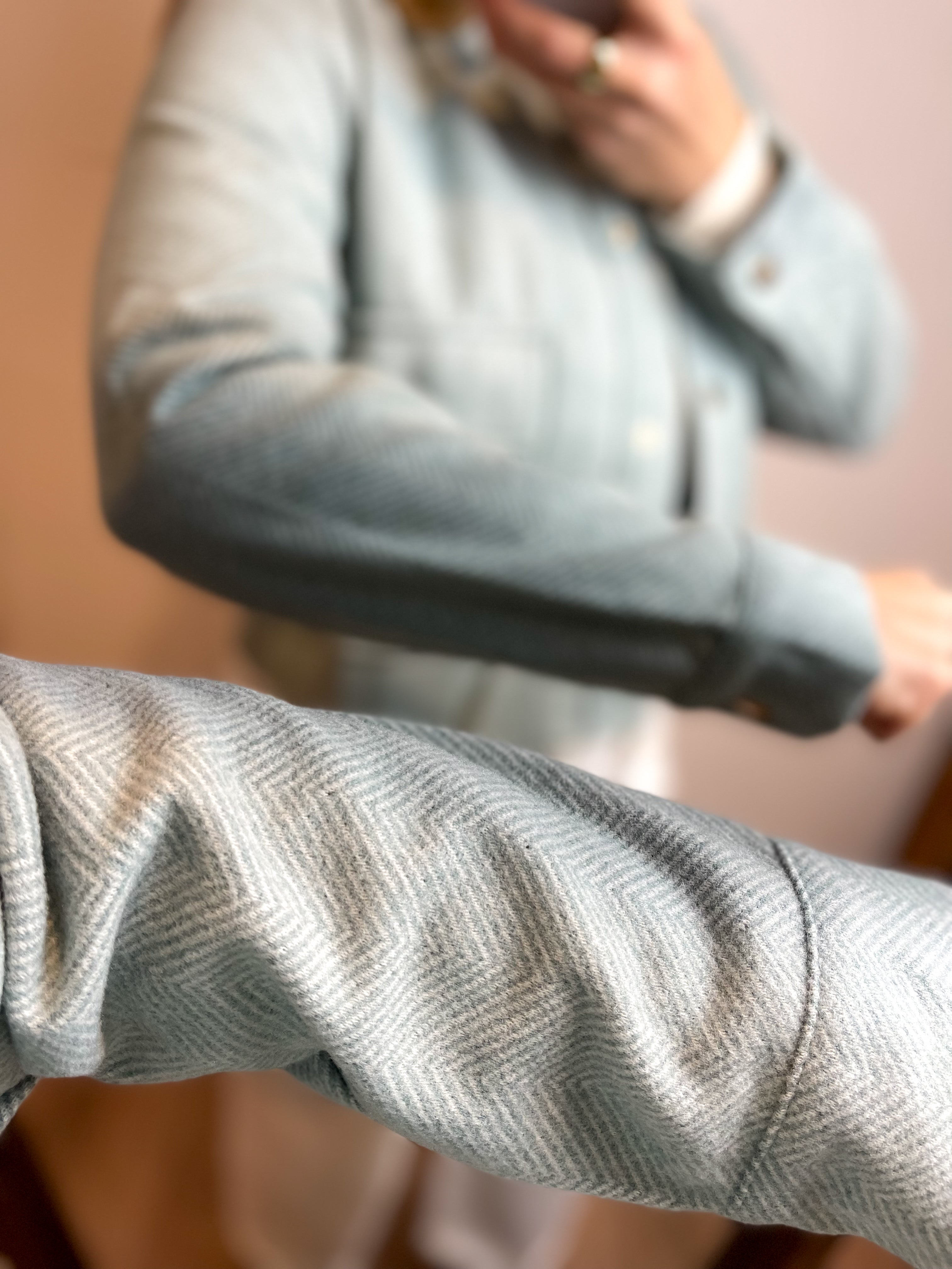 **DOORBUSTER** Herringbone Crop Button Down Jacket - Teal