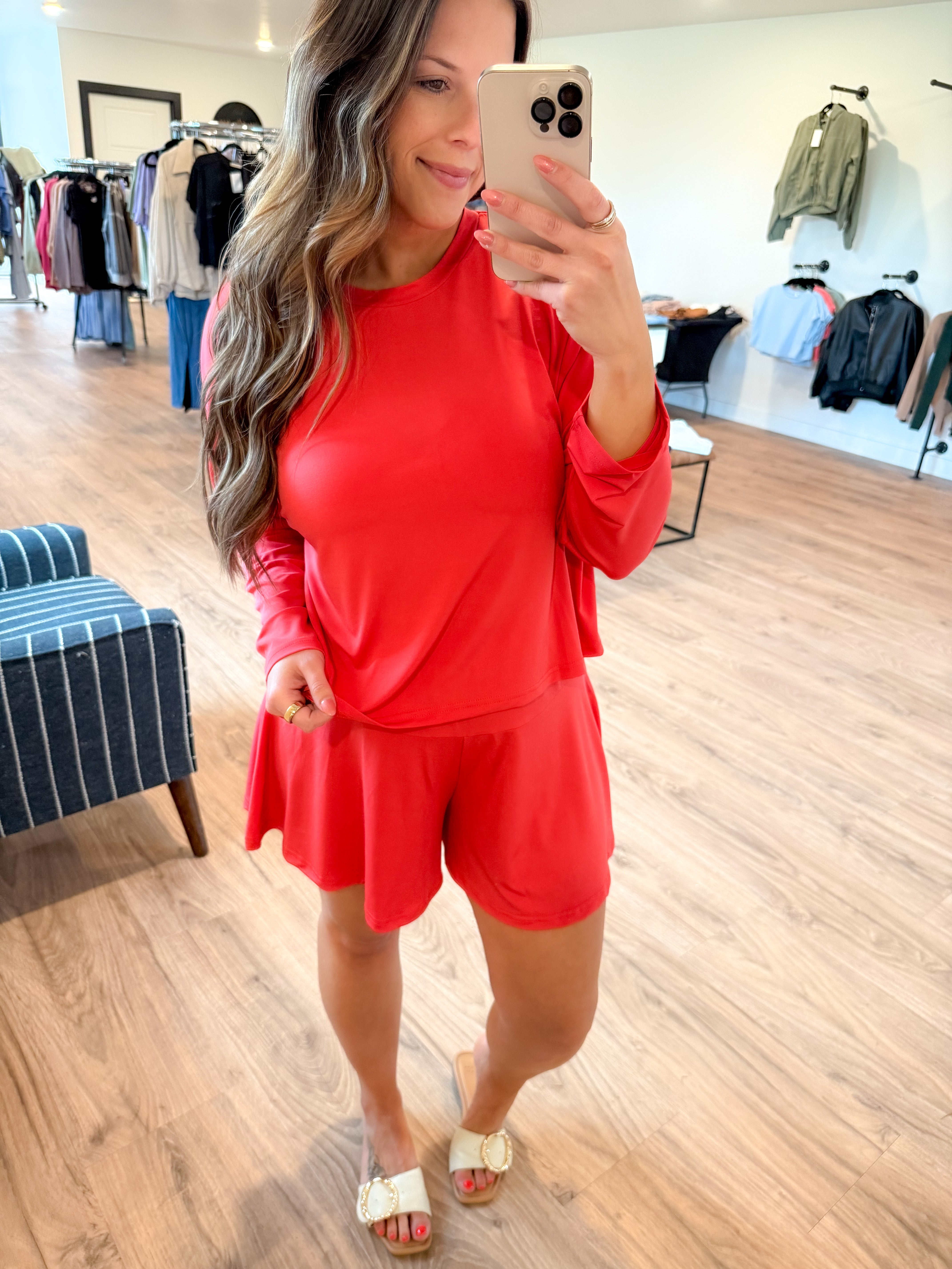 Cool-touch Knit Top - Coral Red