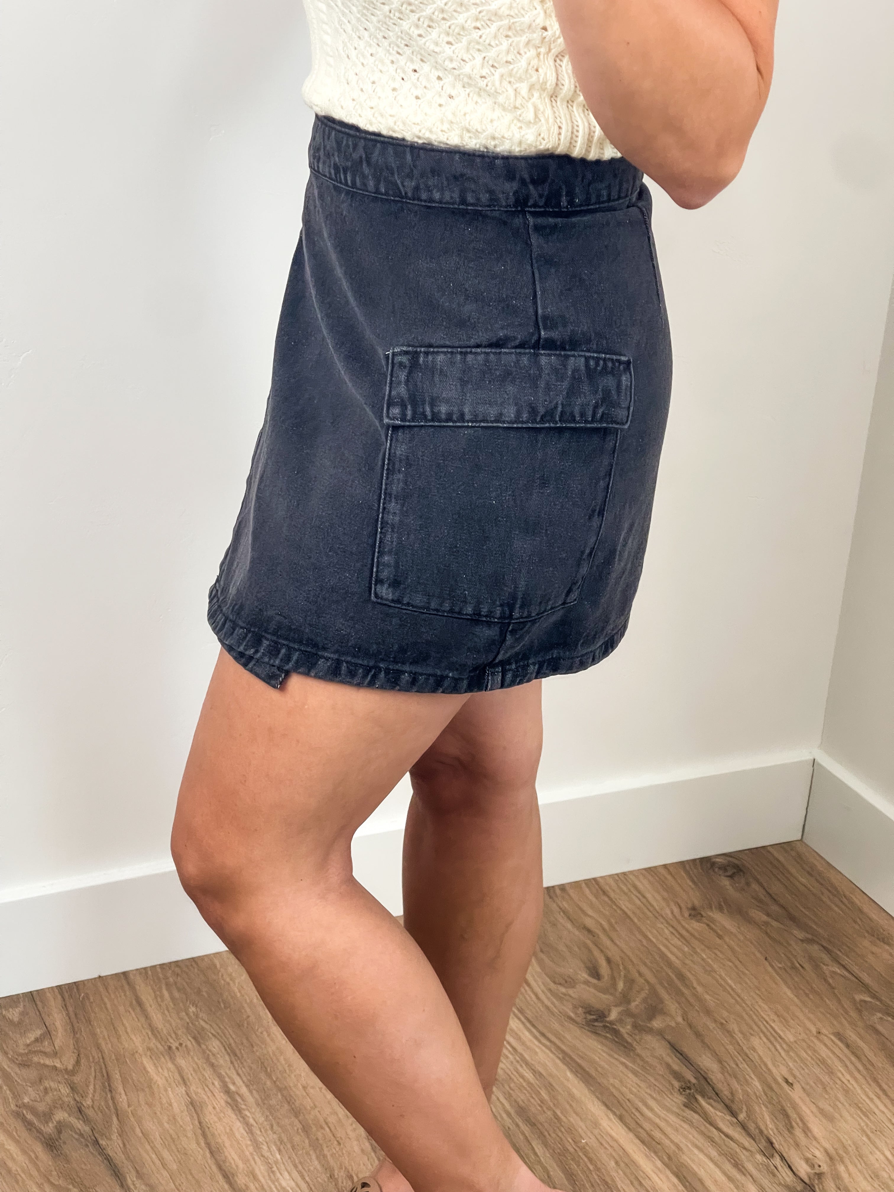 Wrap Denim Cargo Skirt