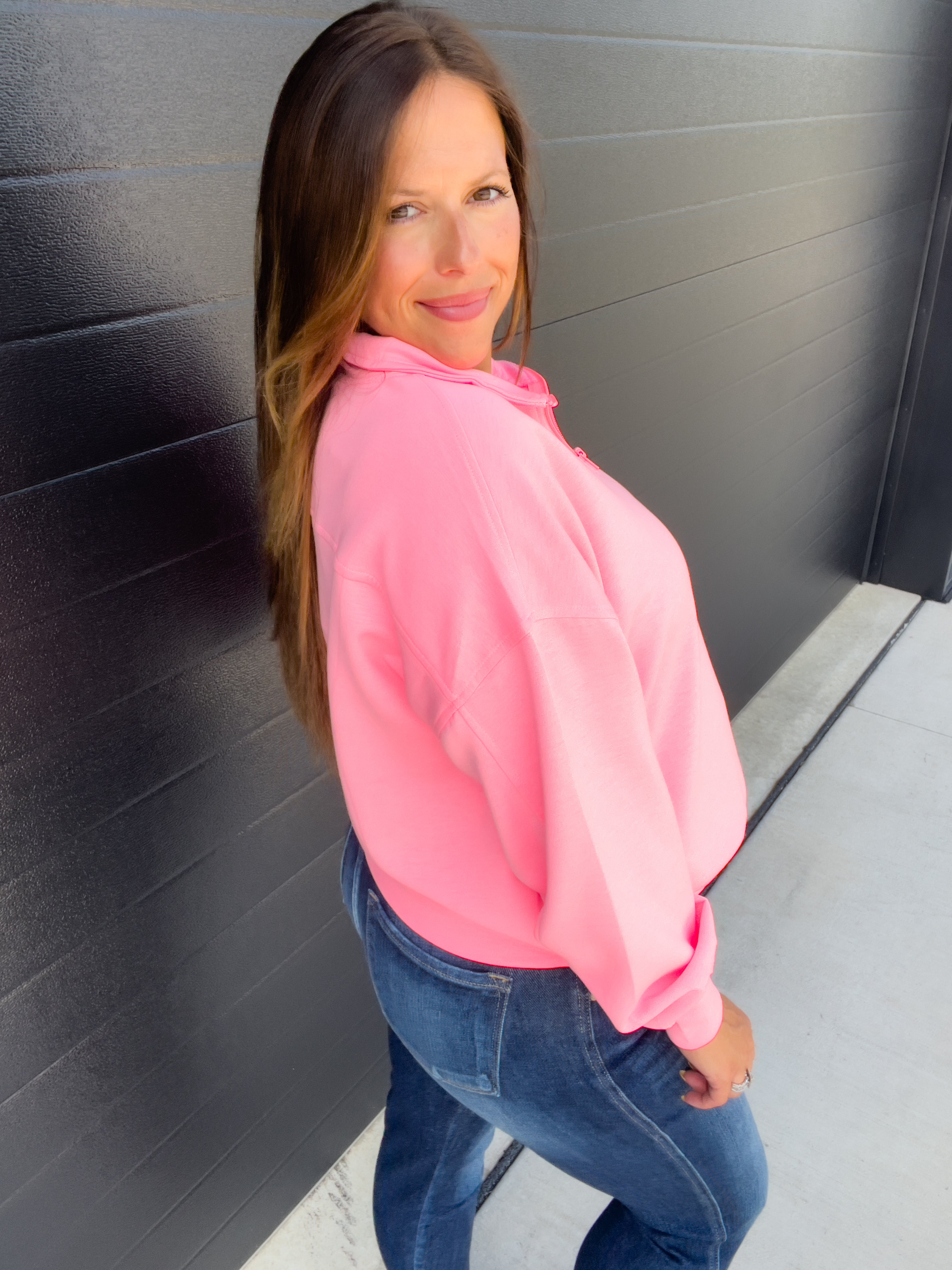 Demi Half-Zip Pullover - Bright Pink