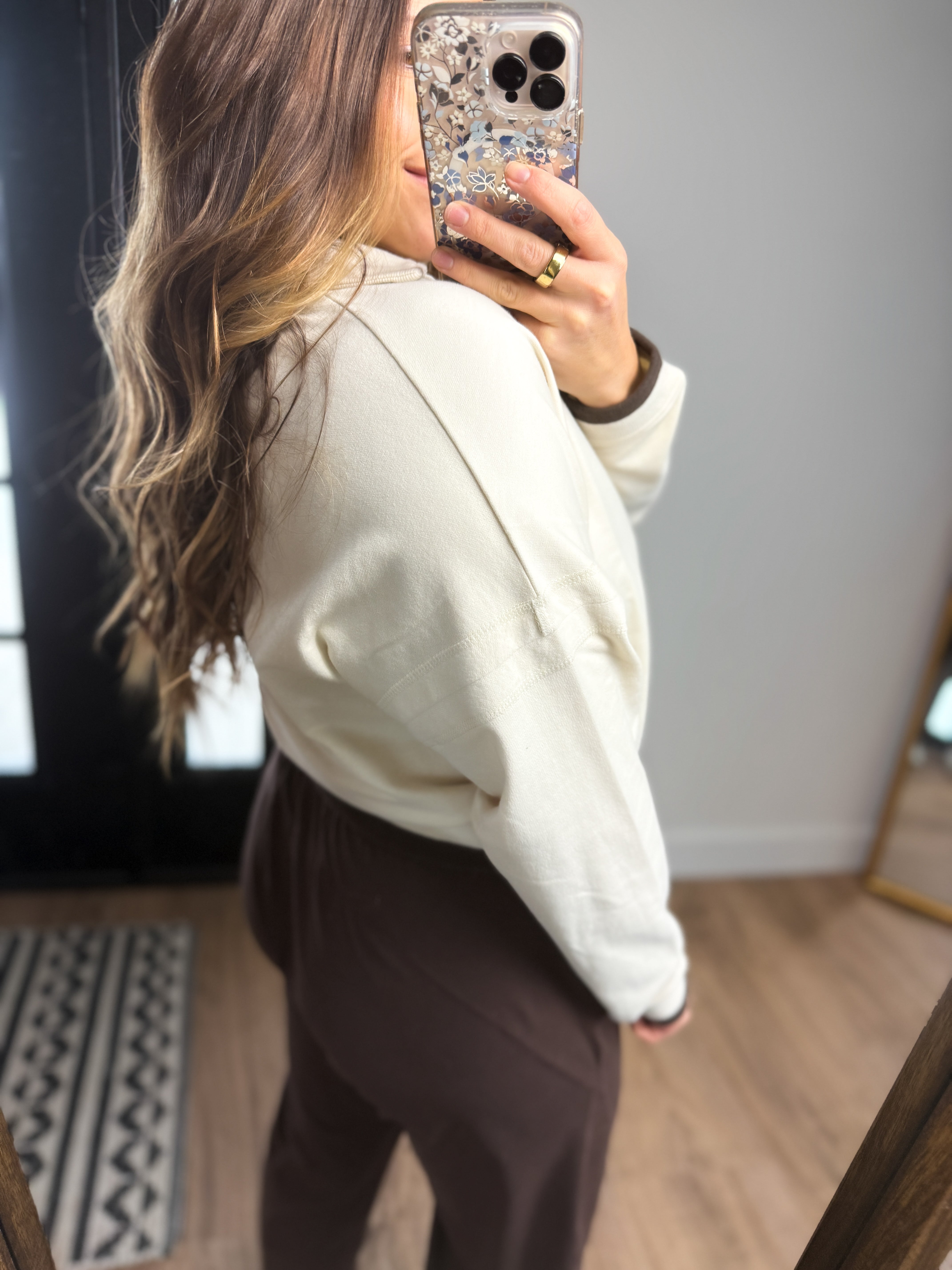 Varsity Line Pullover Sweater - Birch/Espresso