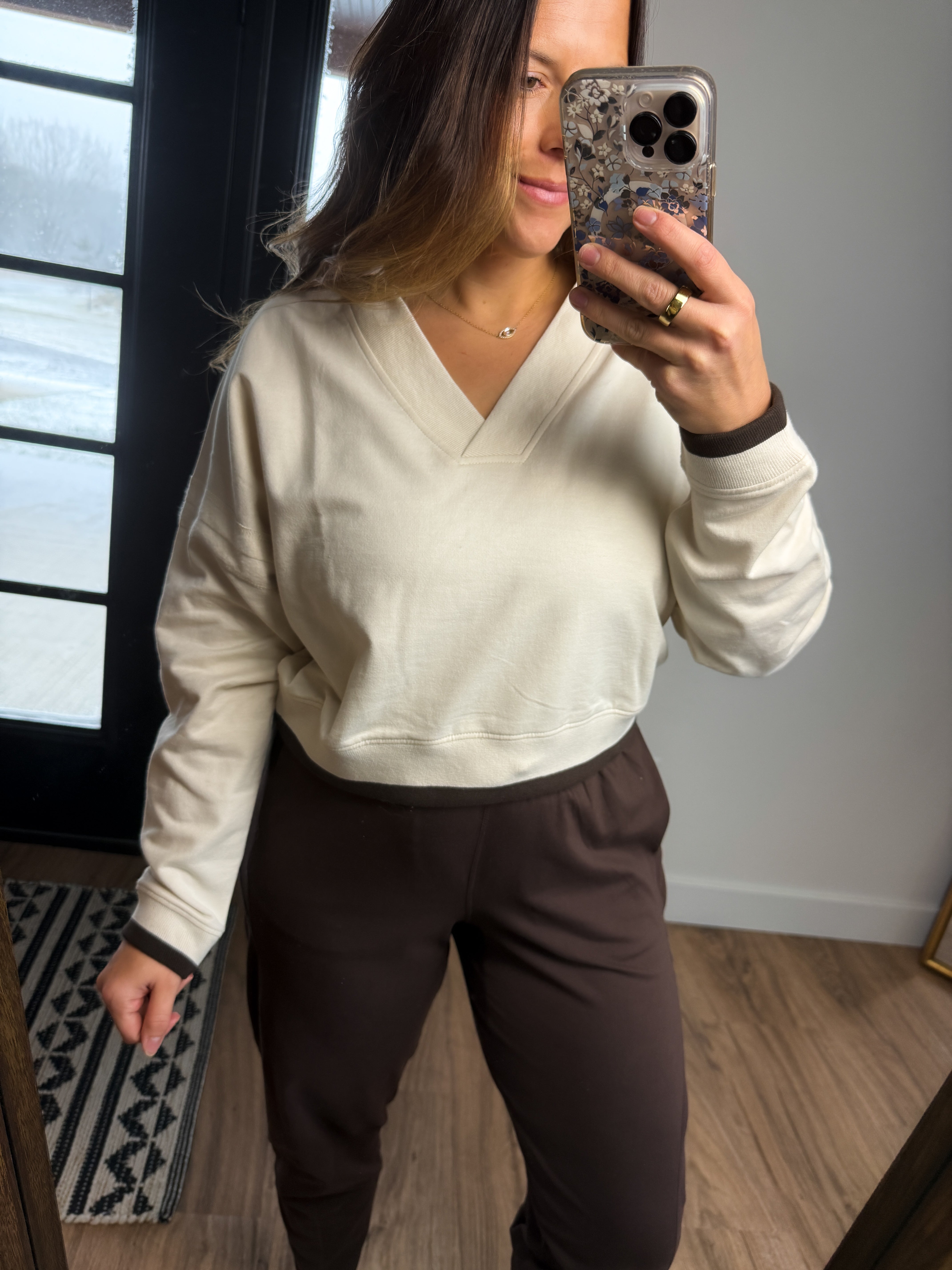 Varsity Line Pullover Sweater - Birch/Espresso