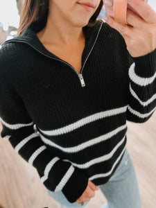 Kellen Half-Zip Knit Sweater - Black