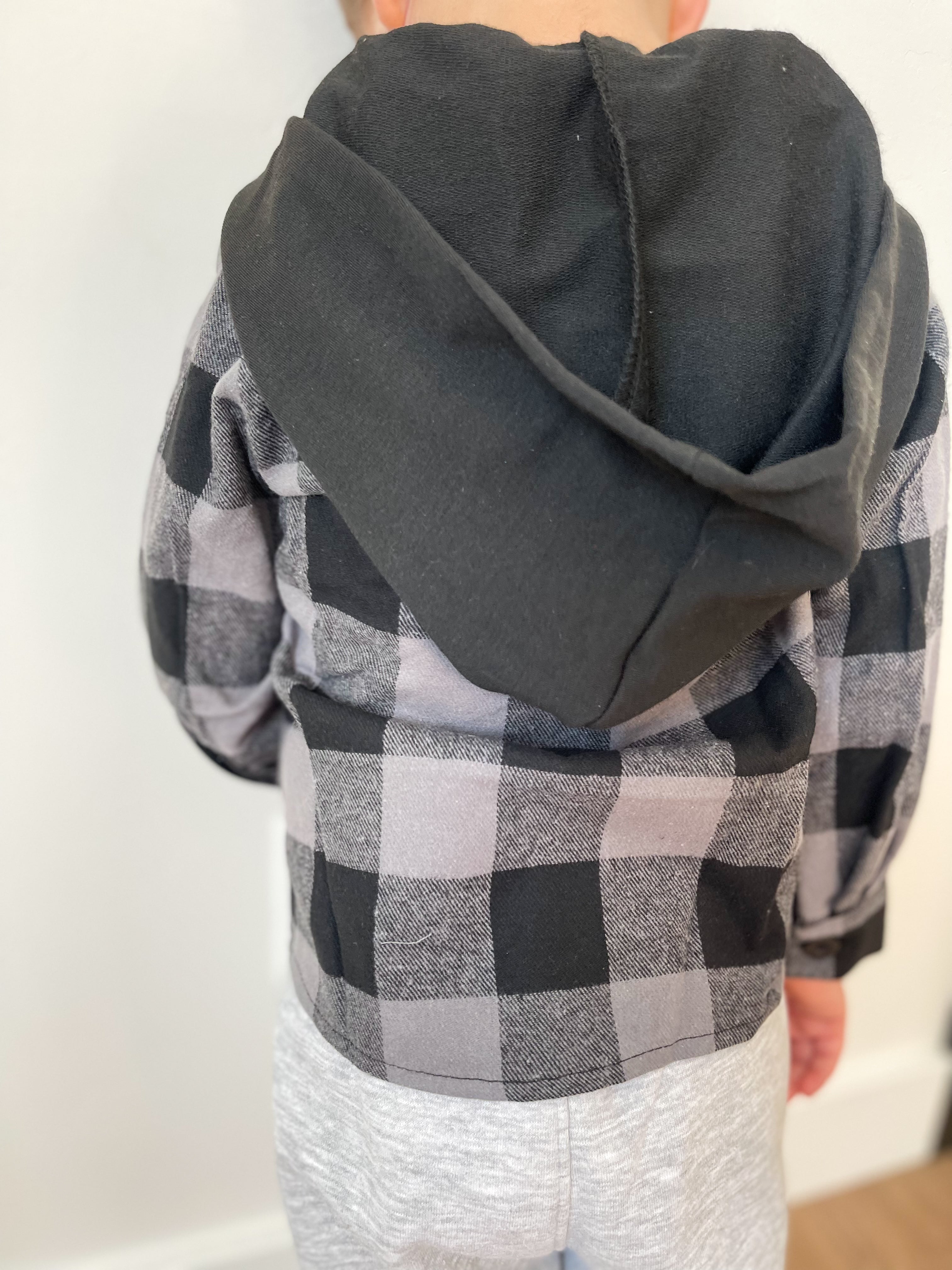 Check It Out Hooded Plaid Button Down - Black/Gray