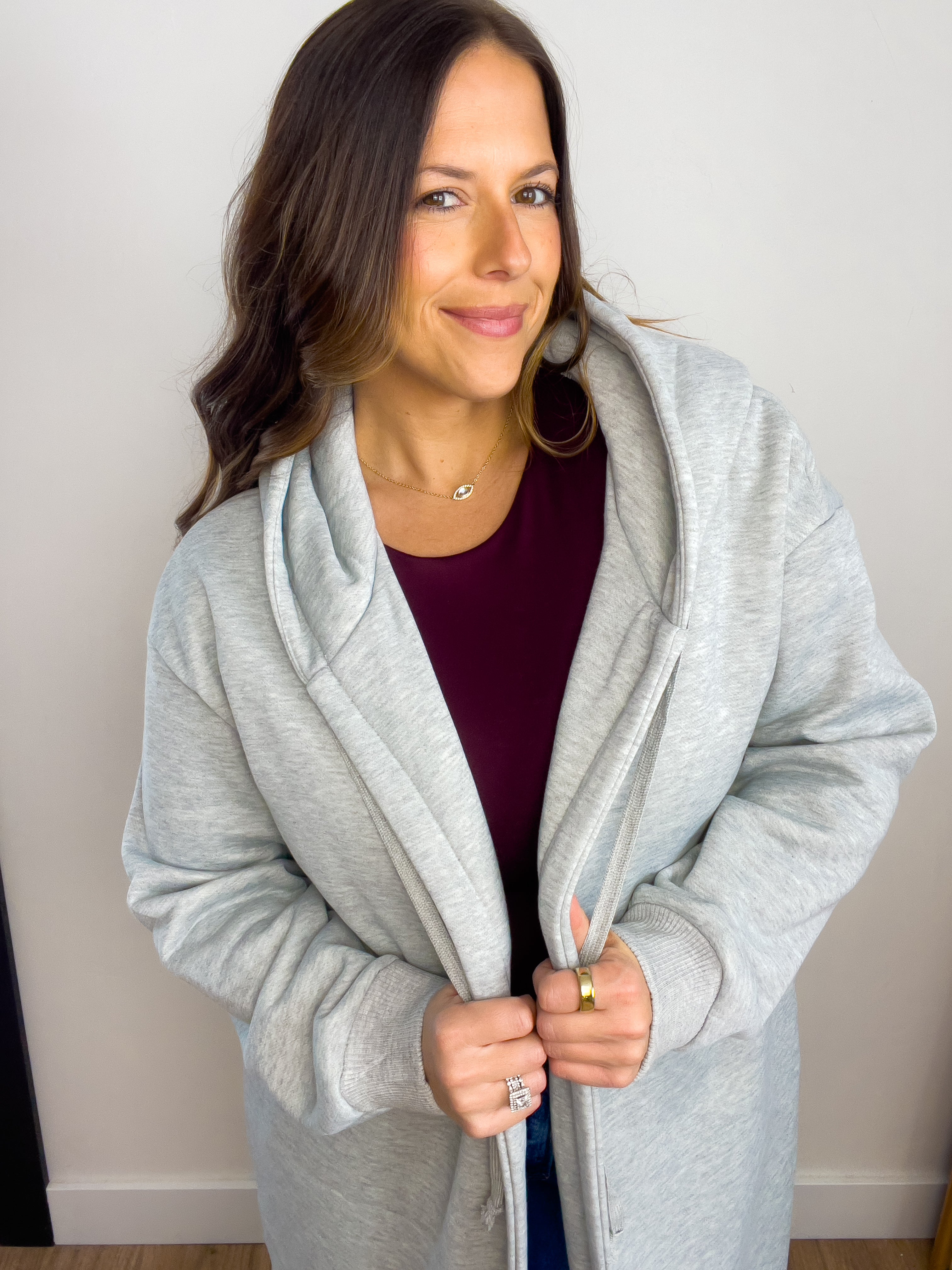 Fleece French Terry Hood Coat Jacket - H. Gray