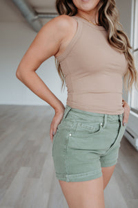 Olive High Rise Denim Shorts