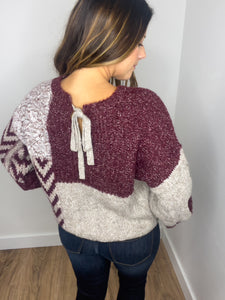 Poppy Colorblock Chevron Knit Sweater - Wine