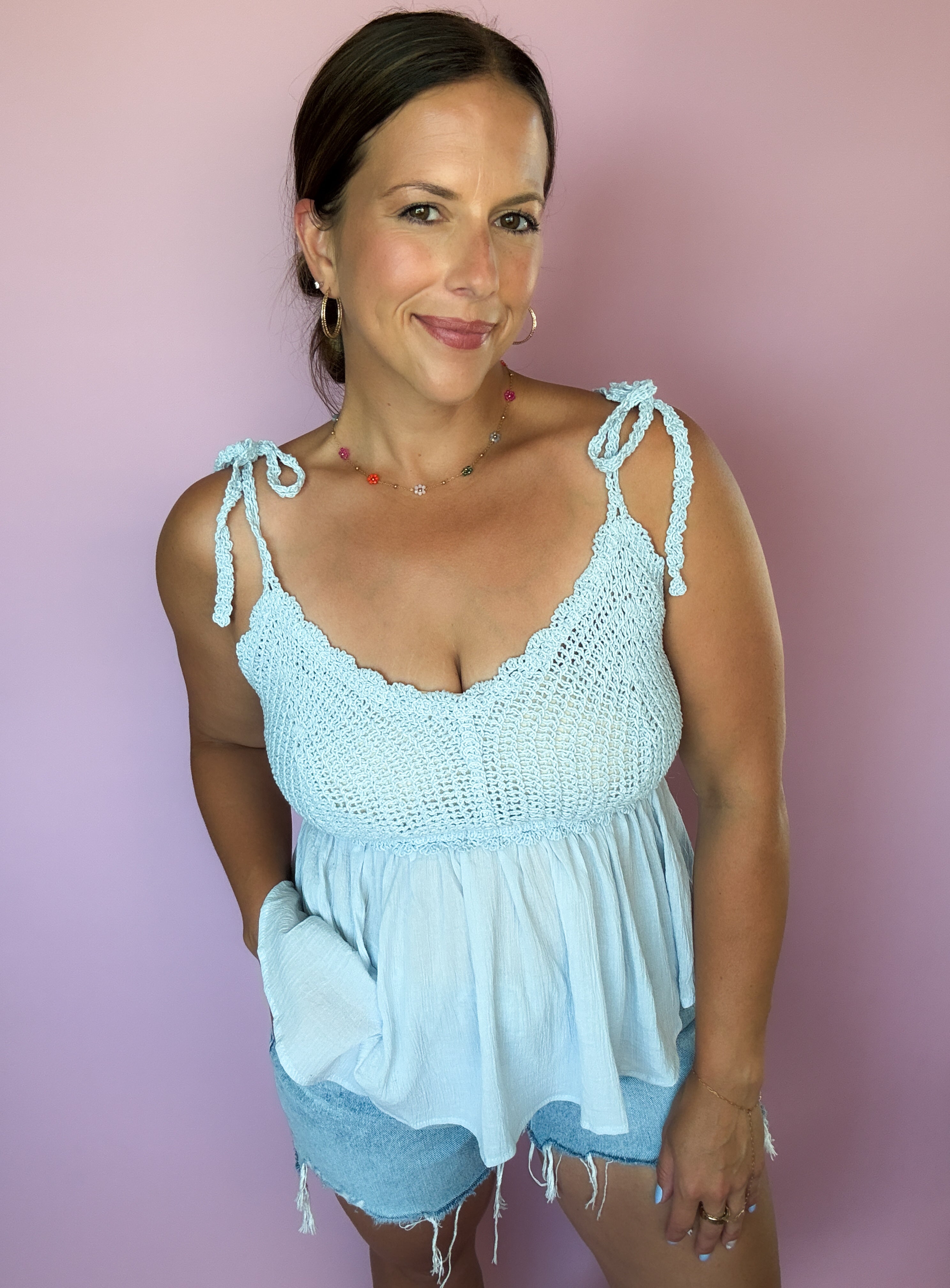 Jody Crochet Peplum Top - Light Blue – Haven Rose Boutique LLC
