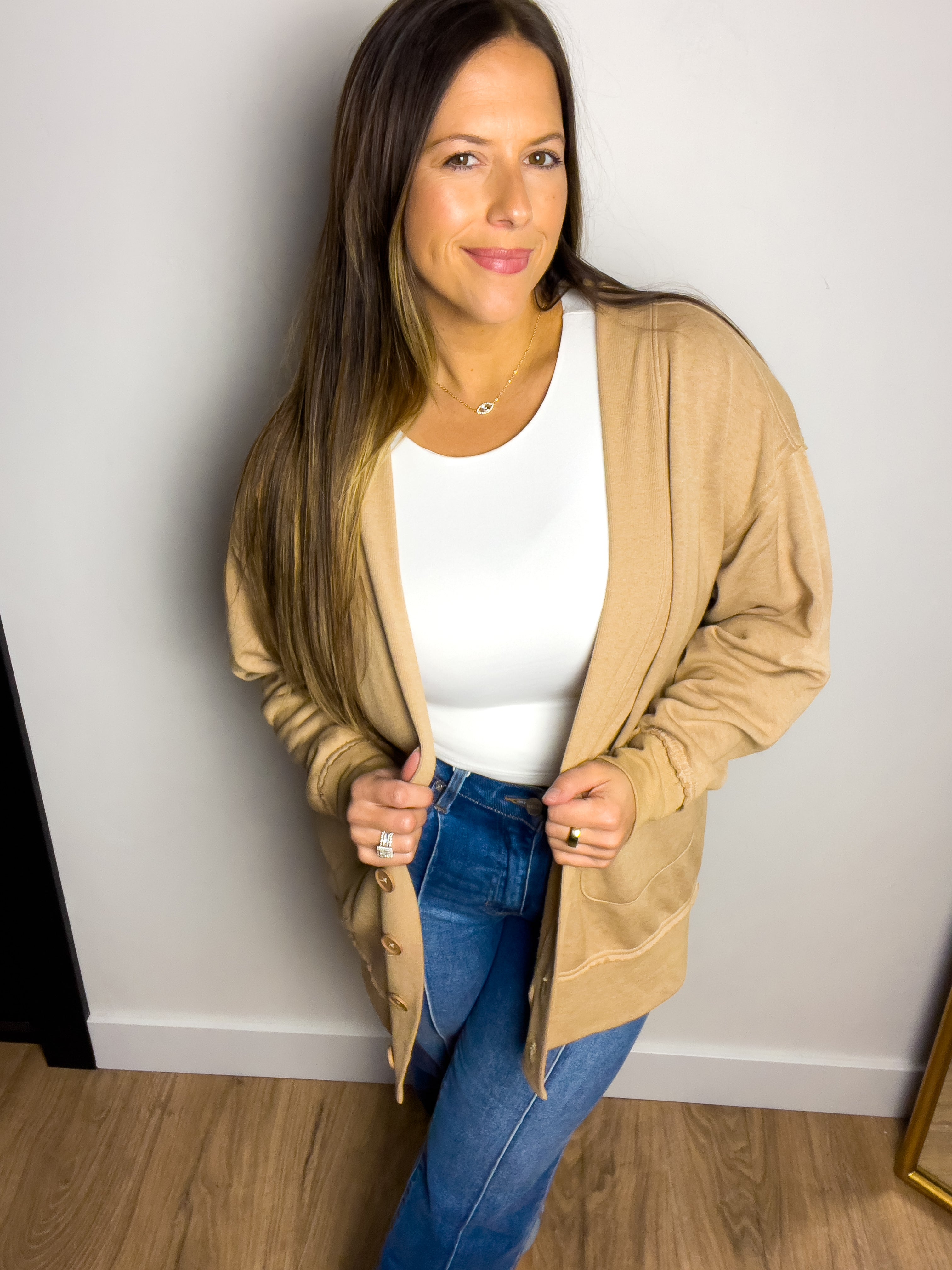 Burnout Bliss Button-Up Cardigan - Mocha